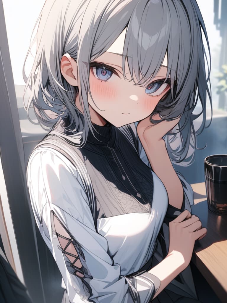  cute, subculture, gray hair, moe sleeve, odd eye, masterpiece, best quality,8k,ultra detailed,high resolution,an extremely delicate and beautiful,hyper detail