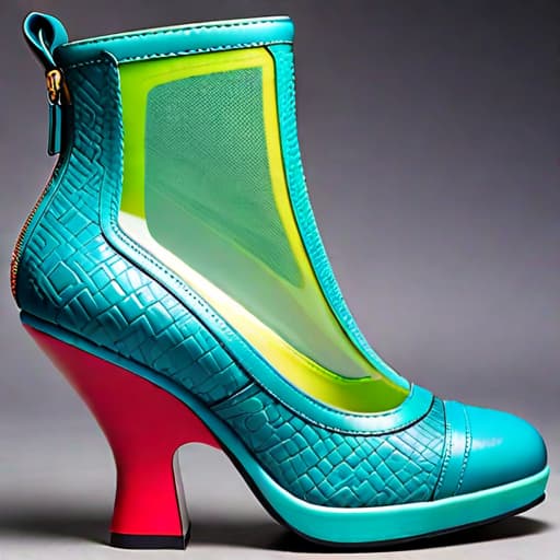  Create a photorealistic digital illustration of a unique design women’s shoe with angled balanced parts, unique soles, 8 centimetre height heel with rubber sole and covered in soft, luxurious textured materials. The art style should blend elements of Irregular Choice, Balenciaga and Issey Miyake hyperrealistic, full body, detailed clothing, highly detailed, cinematic lighting, stunningly beautiful, intricate, sharp focus, f/1. 8, 85mm, (centered image composition), (professionally color graded), ((bright soft diffused light)), volumetric fog, trending on instagram, trending on tumblr, HDR 4K, 8K