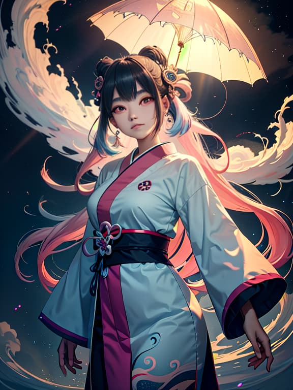  master piece, best quality, ultra detailed, highres, 4k.8k, female yokai with unique features., posing gracefully with an aura of mystery., serene and enigmatic., break mystical female yokai., floating amidst pastel colored clouds., none, break mystical and ethereal., soft lighting and a dreamlike ambiance., colorhalf00d