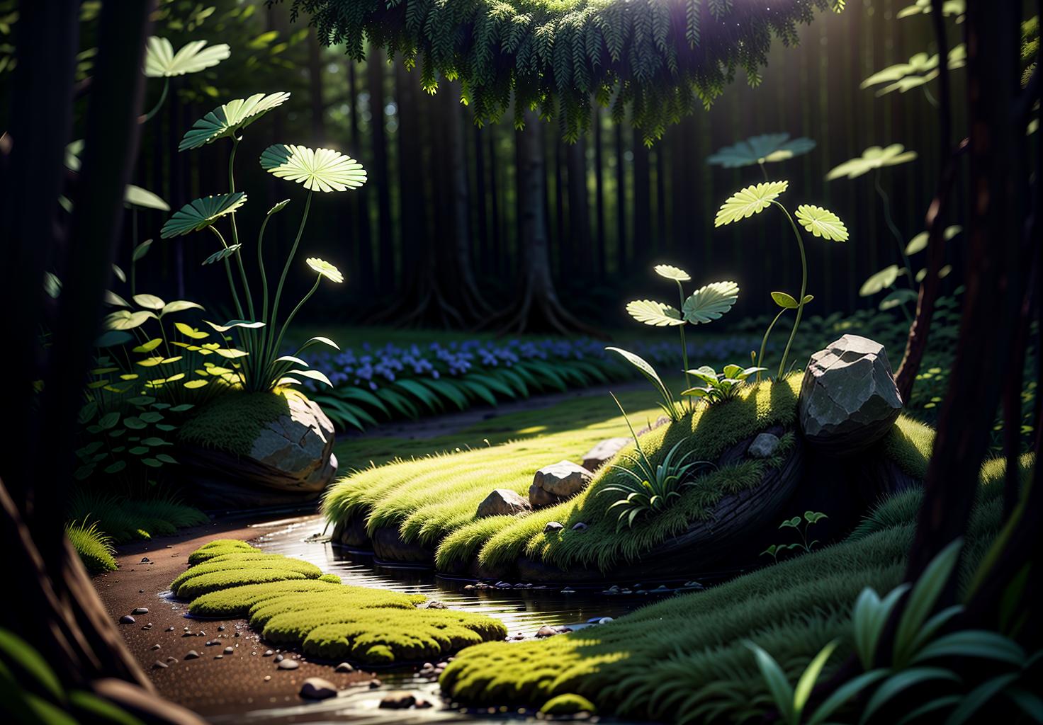  best quality, high resolution, perfect lighting, (extremely fine cg: 1.2), 32k, (green plant artform, solo:1.5), flower, meadow, forest, spring, blooming flowers, moss microlandscape, green, simple, clean bright background, light tracing, natural light, c4d, oc render, (masterpiece:1.2),