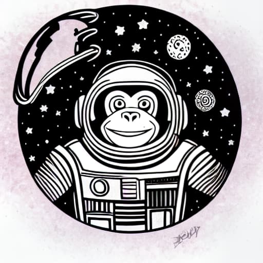  A cartoon of a monkey in space. line art