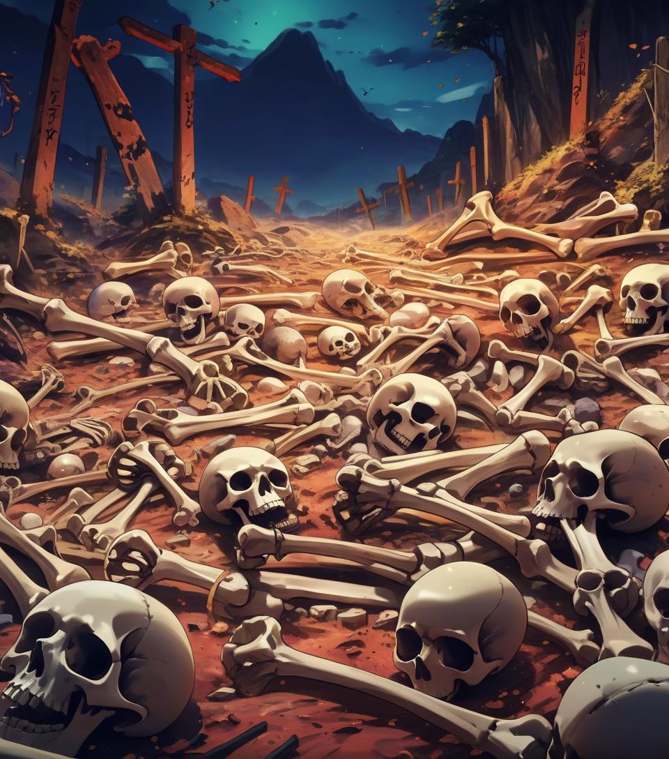  anime artwork landscape with bones . anime style, key visual, vibrant, studio anime, highly detailed