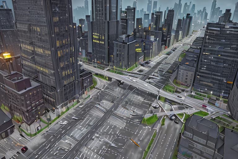  Create a blank road map of Gotham City with: - Roads, highways, and alleys - Empty spaces for buildings and landmarks - Basic road features like streetlights and crosswalks Leave the building spaces blank for customization.