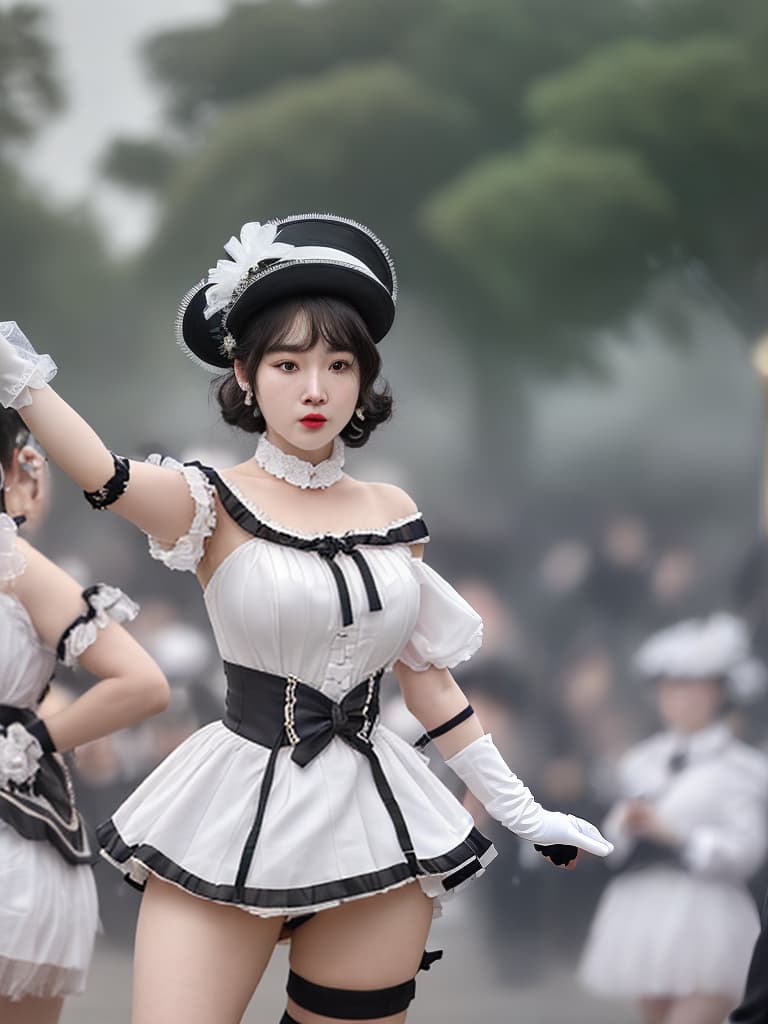  masterpiece, best quality,ultra detailed, ilration,extremely detailed CG unity 8k,(1:1.35), (((crowd and onlookers))),(WHITE age dress),((white mini)),(Chinese cloth),(black gloves), off shoulder, thigh ribbon, white gloves,, with (fair skin:1.11) and (large s:1.5),(gigantic s:1.26),plump, wide hips, ,,oiled, skin,(skindentation),blue hair, steam, formal hat, hair ribbon, hair ornament, sweat,off shoulder,collar, shiny skin, FOG, (onlookers in the background),park with lots of people, Clouds,happy ,happy, open mouth, ((bags under eyes)),stylish pose, ( on s:1.3), (love juice:1.3), in mouth, in nose,excessive kpop, idol, kpop idol, perfect face