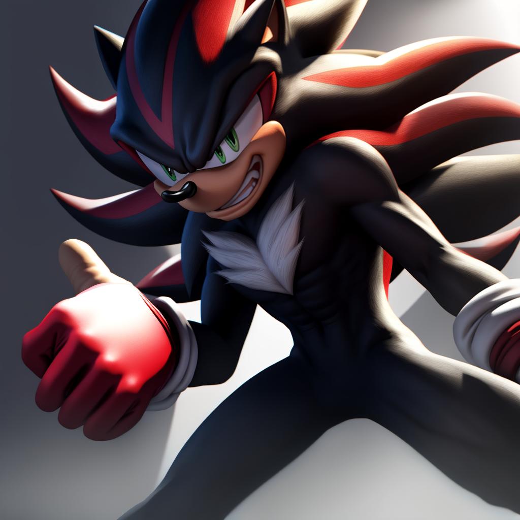  Angry Shadow the hedgehog (sonic prime) (full shadow the hedgehog body) wearing shadow the hedgehog white gloves punching, open eyes, digital art, masterpiece, 4k, fine details,