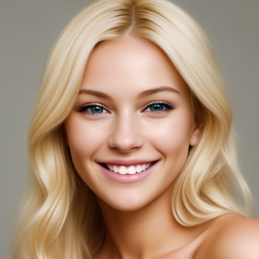  Blonde Woman smiling with no shirt realistic