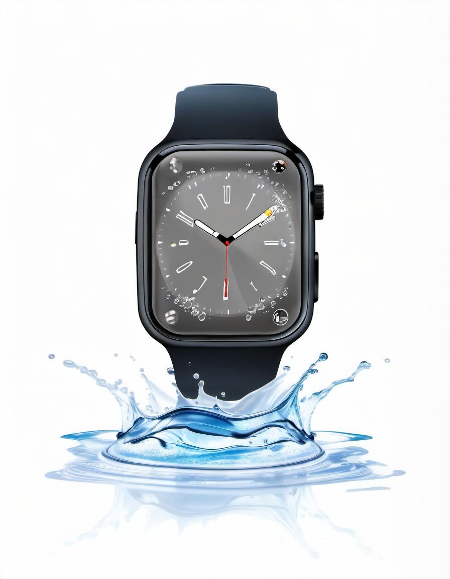  smart watch on a white background, around beautiful splashes of water, film photography style