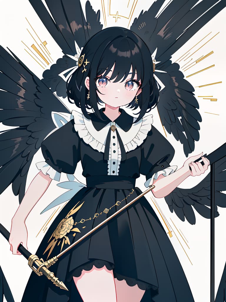  black haired girl with a cane, masterpiece, best quality,8k,ultra detailed,high resolution,an extremely delicate and beautiful,hyper detail