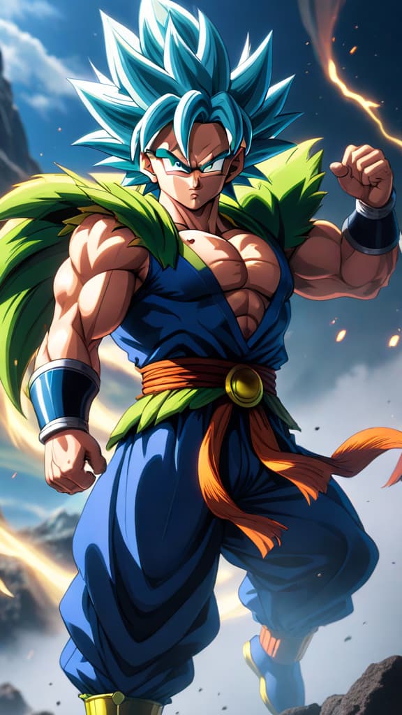  broly from dragon ball training under whis, mastering ultra instinct, immense power and energy control, anime art hyperrealistic, full body, detailed clothing, highly detailed, cinematic lighting, stunningly beautiful, intricate, sharp focus, f/1. 8, 85mm, (centered image composition), (professionally color graded), ((bright soft diffused light)), volumetric fog, trending on instagram, trending on tumblr, HDR 4K, 8K