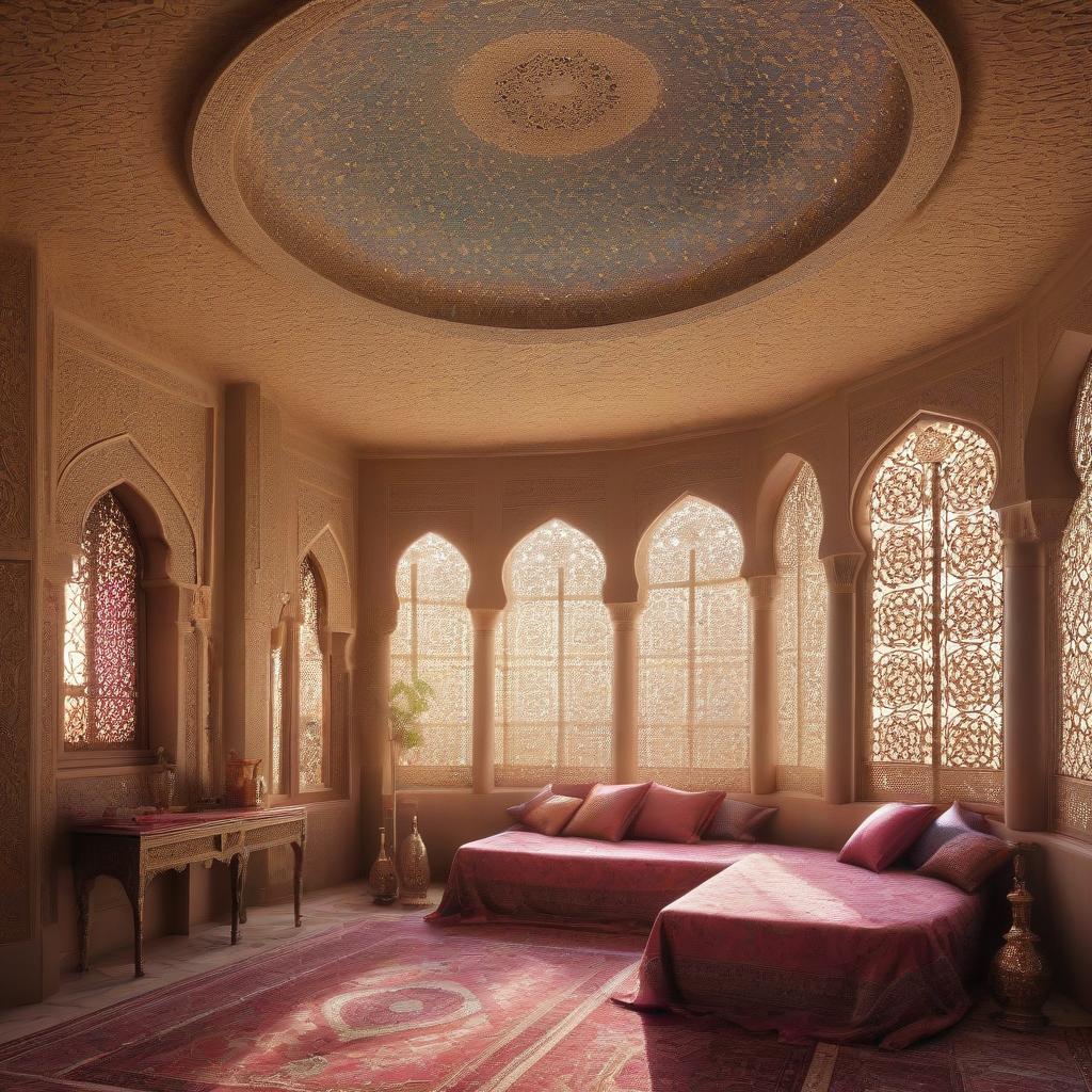  arab room, without a bed, floor, windows, fairy tale