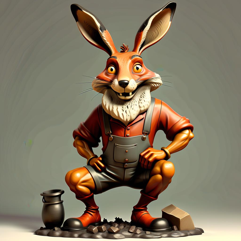  jolly man a cross between a hare and a fox, a miner, alone, full height