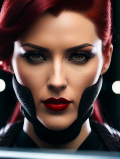  woman with long curly black and red hair with gun hyperrealistic, full body, detailed clothing, highly detailed, cinematic lighting, stunningly beautiful, intricate, sharp focus, f/1. 8, 85mm, (centered image composition), (professionally color graded), ((bright soft diffused light)), volumetric fog, trending on instagram, trending on tumblr, HDR 4K, 8K