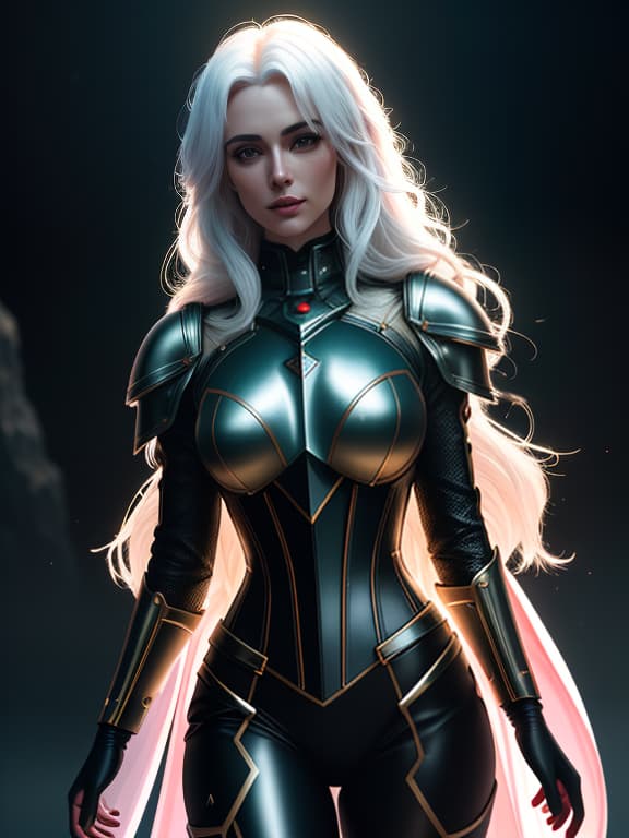  surrealistic image of a space theme, (planets, outer space, stars, twilight, detailed), 1 young , knight, in outer space, looking at the viewer, with long hair, snow white hair color, closed armor made of metal, leather corset, metal shoulder pads, a made of thin metal plates, parted lips, her body is enveloped in an aura of warm neon luminescent soft light, (extremely detailed oil painting:1.2), glow effects, godrays, hand drawn, render, 8k, octane render, cinema 4d, blender, dark, atmospheric 4k ultra detailed, cinematic sensual, sharp focus, humorous ilration, big depth of field, masterpiece, colors, 3d octane render, 4k, concept art, trending on artstation, hyperrealistic, vivid colors, extremely detailed cg unity 8k hyperrealistic, full body, detailed clothing, highly detailed, cinematic lighting, stunningly beautiful, intricate, sharp focus, f/1. 8, 85mm, (centered image composition), (professionally color graded), ((bright soft diffused light)), volumetric fog, trending on instagram, trending on tumblr, HDR 4K, 8K