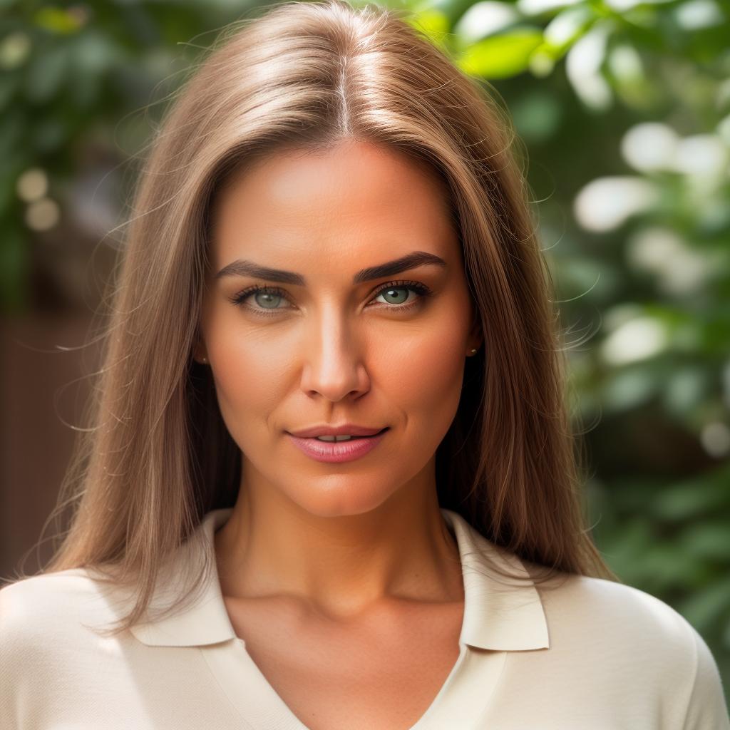  (((realistic full torso frontal head shot of a light beige to medium tan skin tone woman))), amelia matilda walter, ((caucasian heritage)), immature face, blue eye color, ((straight hair style)), ((red hair color)), ((athletic body type)), medium size, athletic size, (immature flat nose), (immature defined cheekbones), (immature angular jawline), (immature full lips), (immature wide forehead), (immature even eyebrows), (immature dimpled chin), standing straight looking directly into the camera,((wearing fitted polo shirt with deep v neck and monogrammed pocket)), backyard in background, 1girl, best quality, highest quality, award winning photo, masterpiece, raw, professional photography, photorealism, sharp focus, cinematic hyperrealistic, full body, detailed clothing, highly detailed, cinematic lighting, stunningly beautiful, intricate, sharp focus, f/1. 8, 85mm, (centered image composition), (professionally color graded), ((bright soft diffused light)), volumetric fog, trending on instagram, trending on tumblr, HDR 4K, 8K