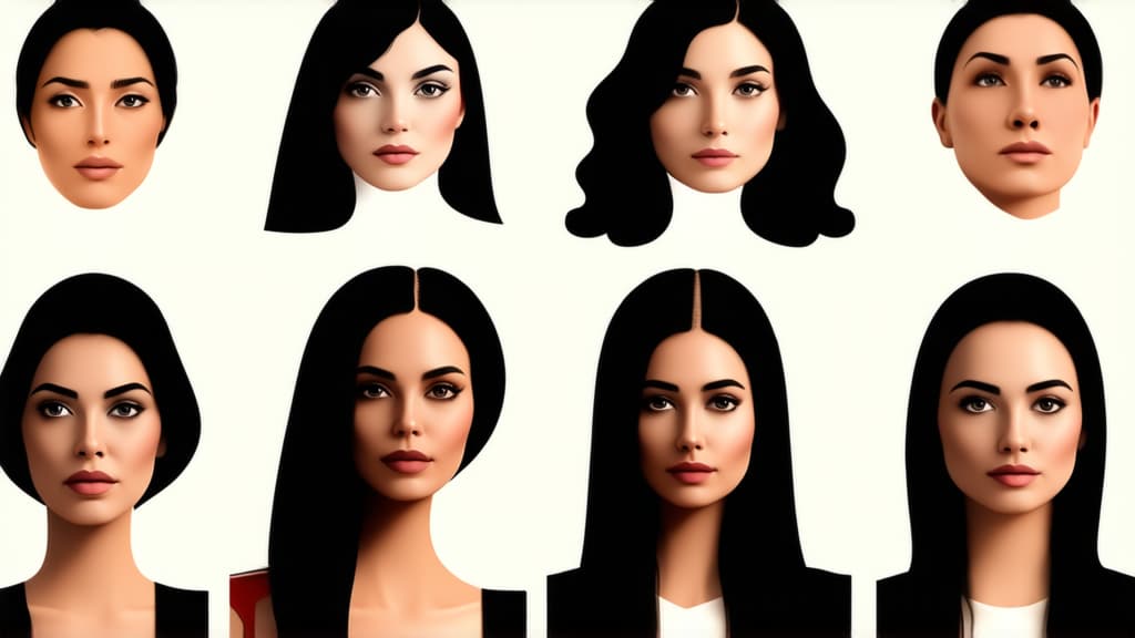  different beauty. set of different female heads of different ages on a light background. ar 16:9, (natural skin texture), highly detailed face, depth of field, hyperrealism, soft light, muted colors