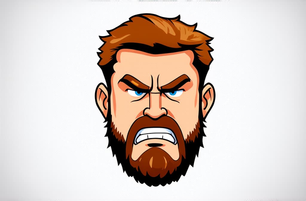  face of angry caucasian man isolated on white background, close up, funny cartoon illustration ar 3:2 {prompt}, maximum details