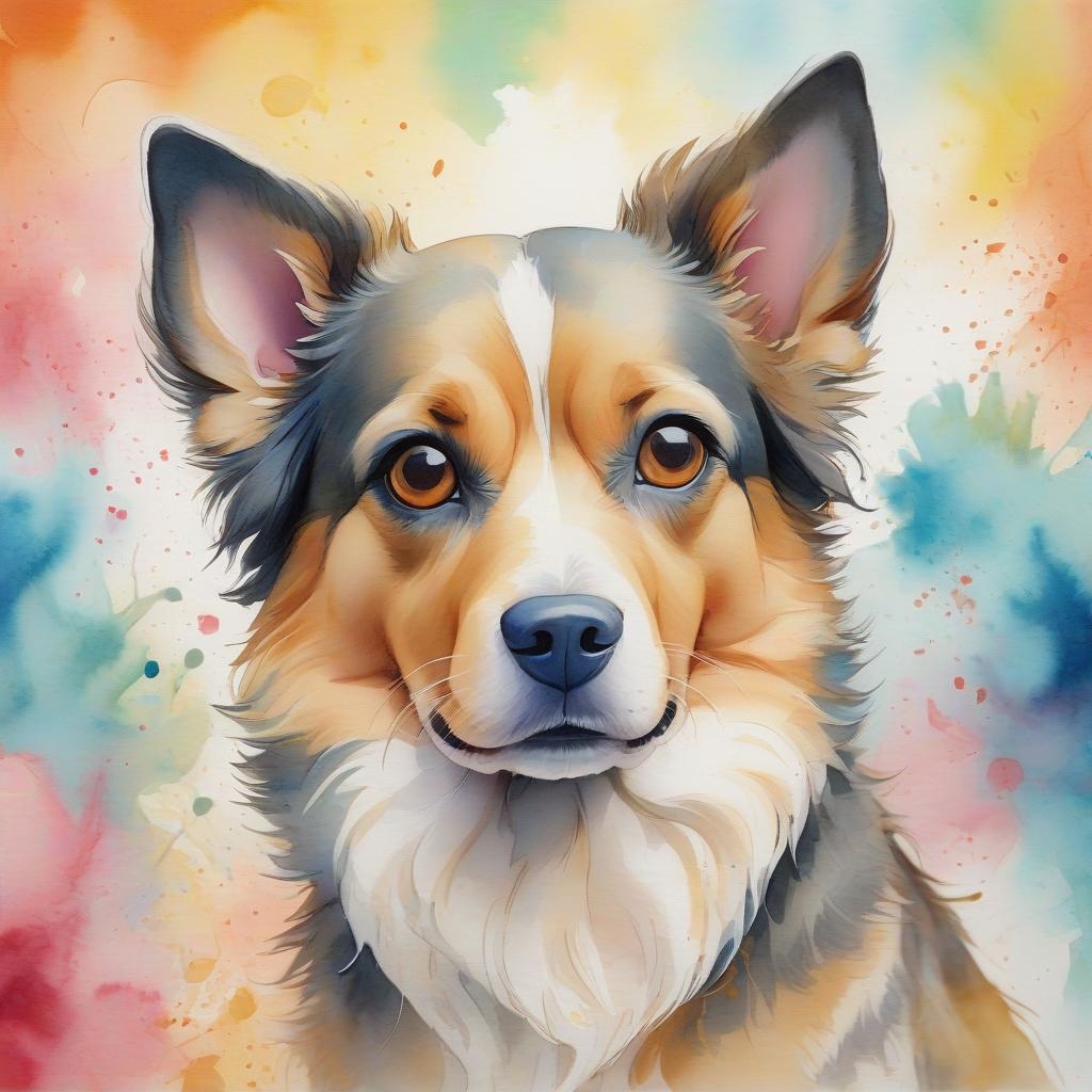  watercolor painting cute dog on a colored watercolor background painted in watercolor . vibrant, beautiful, painterly, detailed, textural, artistic