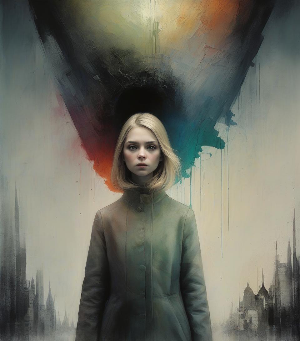  art by, alexander jansson, alex maleev, chiaroscuro, volumetric parabola (breaking the fourth wall), multiple colors ultra quality, masterpiece, ultra detailed, realistic, half body length, 64k, a beautiful girl