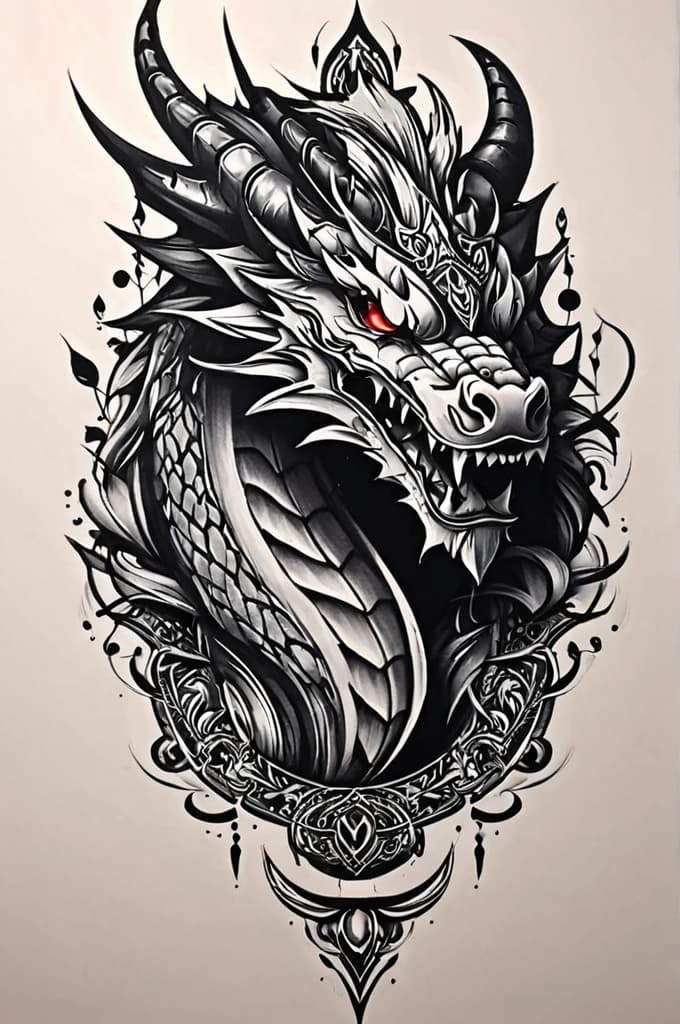  dragon, (tattoo sketch:1.25), drawing