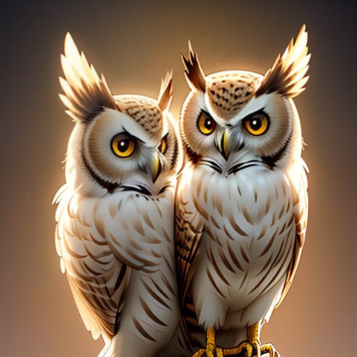  Two cheerful owls in love hugging tightly and lovingly hyperrealistic, full body, detailed clothing, highly detailed, cinematic lighting, stunningly beautiful, intricate, sharp focus, f/1. 8, 85mm, (centered image composition), (professionally color graded), ((bright soft diffused light)), volumetric fog, trending on instagram, trending on tumblr, HDR 4K, 8K