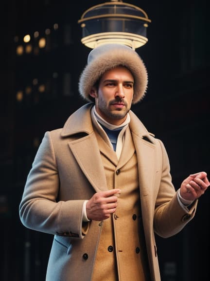  a man wearing a blue coat, while in the city hyperrealistic, full body, detailed clothing, highly detailed, cinematic lighting, stunningly beautiful, intricate, sharp focus, f/1. 8, 85mm, (centered image composition), (professionally color graded), ((bright soft diffused light)), volumetric fog, trending on instagram, trending on tumblr, HDR 4K, 8K