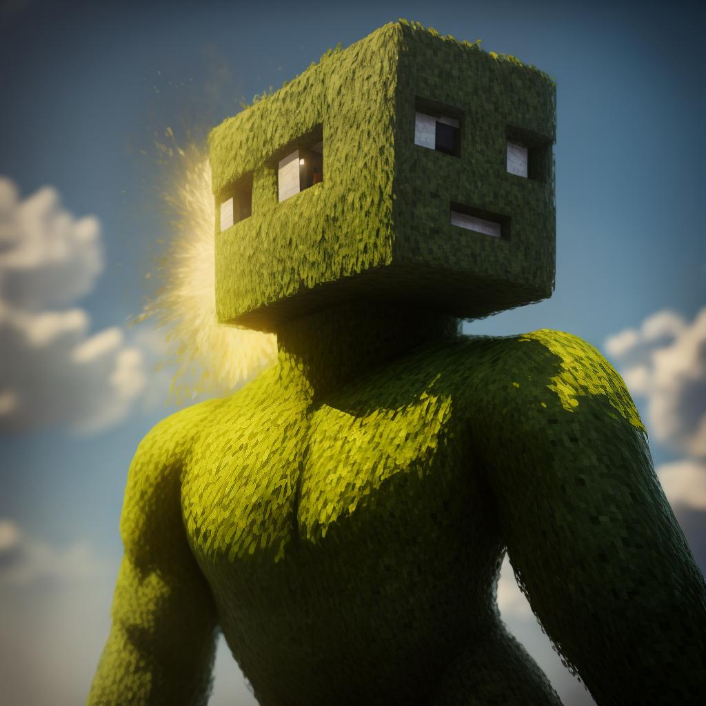  Realistic minecraft creeper exploding, open eyes, digital art, masterpiece, 4k, fine details,