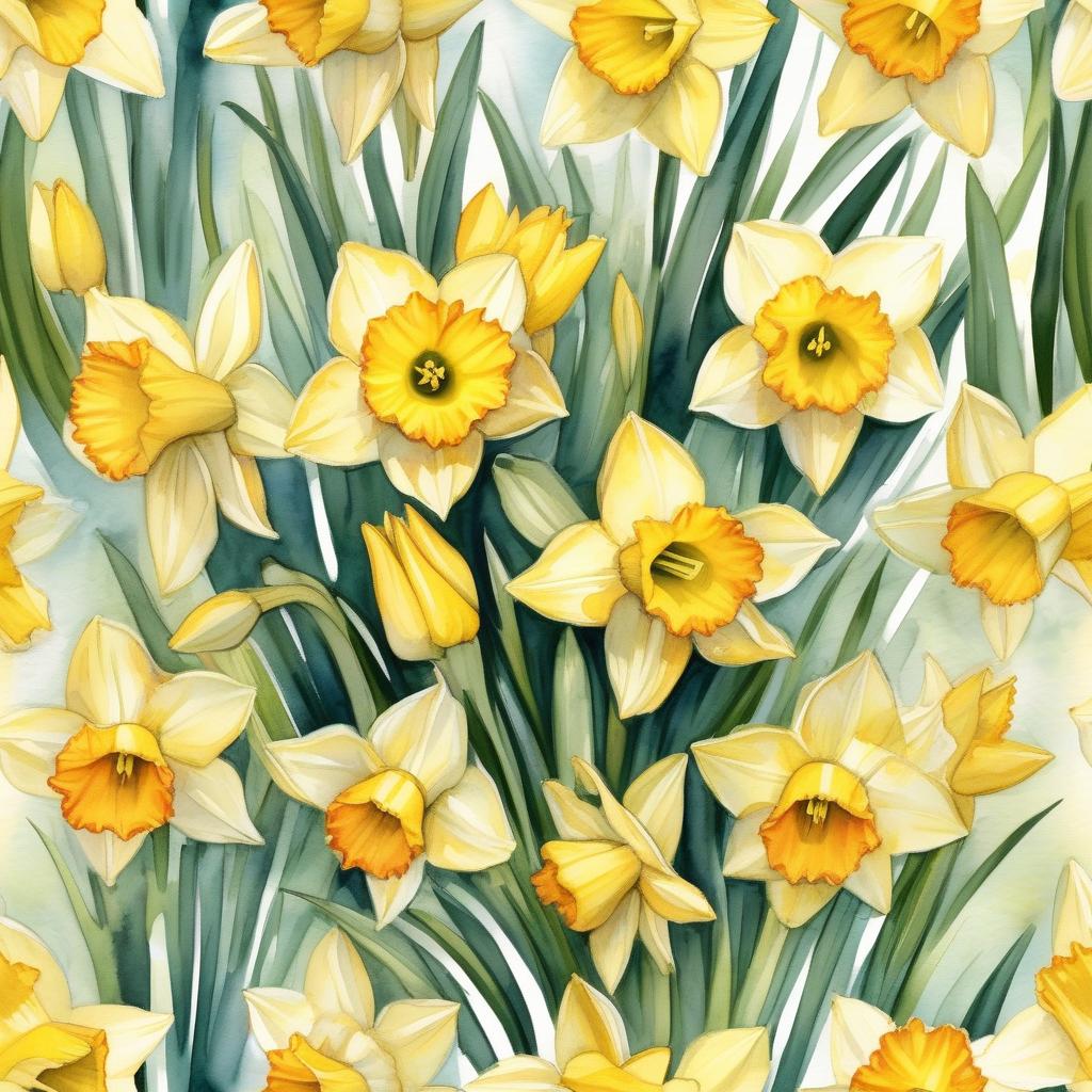  bouquet of daffodils painted in watercolor