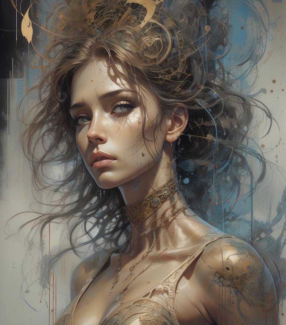  illustration representing a young woman, in a dynamic composition, random pose, the scene must present an unhealthy atmosphere in the style of luis royo, very detailed portrait mixing the fantastic muscular realism of boris vallejo, combining the artists carne griffiths, wadim kashin, jose royo, harrison fisher, brian froud and jeremy mann, ilya repin style vaporwave painting, epic setting, masterpiece, intricate art, intricate details, matte movie poster painting, golden ratio, trending on cgsociety, incredibly detailed and incredibly beautiful