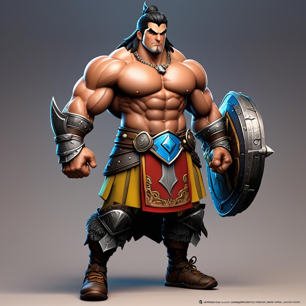  hot bod fantasy hero warrior man male skirt clad man with big muscles medieval highly detailed digital art mythic realism inspirations: skottie young, andrew robinson, allen doyle studio lighting front view high resolution cinematic render, award winning, professional, highly detailed, masterpiece