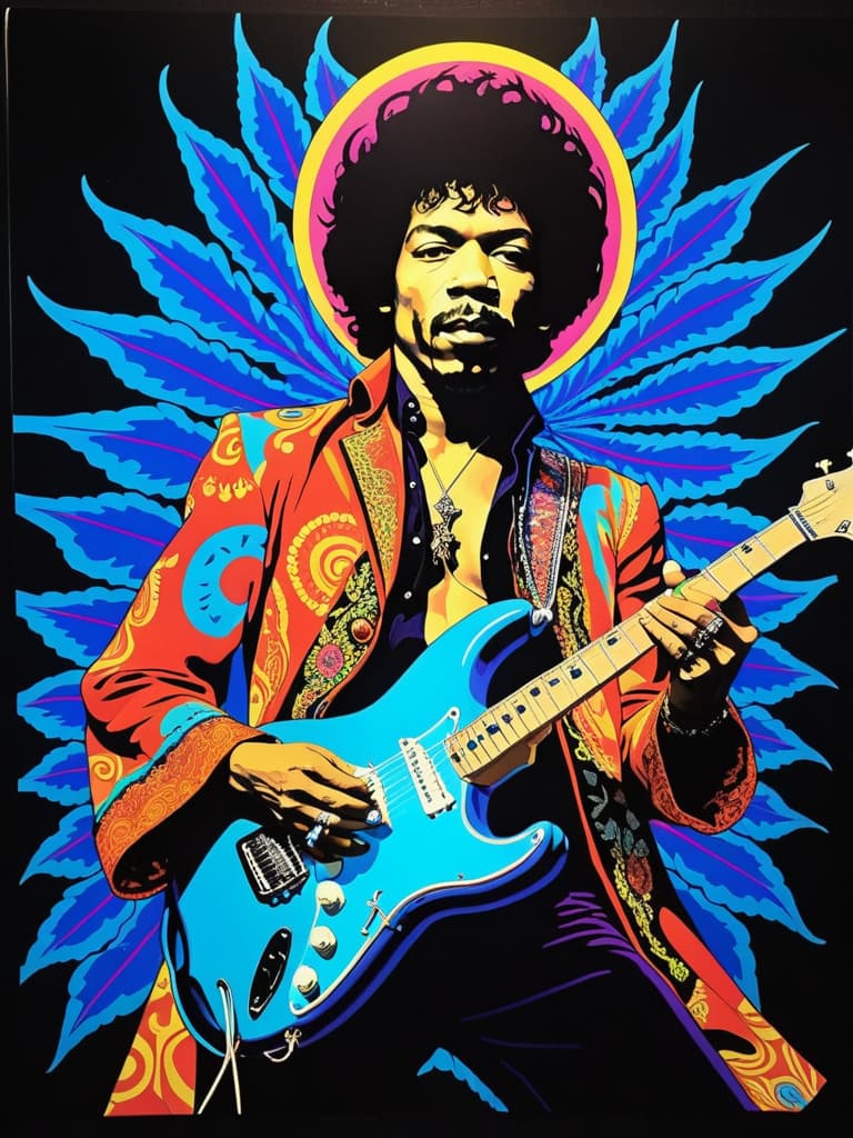  Psychedelic Portrait, Black light, Jimi Hendrix, medium/full body