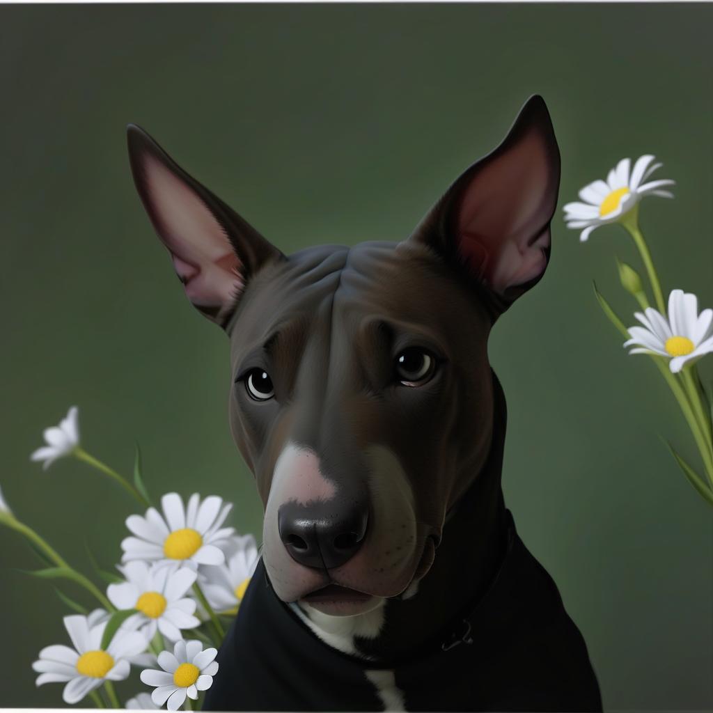  bull terrier portrait 4ka flowers