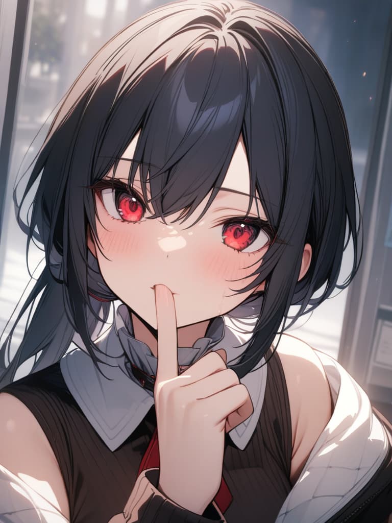  girl, long black hair, red eyes, ponytail, shush, masterpiece, best quality,8k,ultra detailed,high resolution,an extremely delicate and beautiful,hyper detail