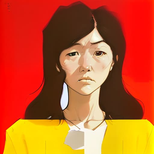  the girl has a thoughtful surprised face, she stands on a red background in yellow clothes, girl illustration sketch sketch, simple, clean, elegant, by michael kenna, hiroshi sugimoto, fan ho, harry callahan, saul leiter