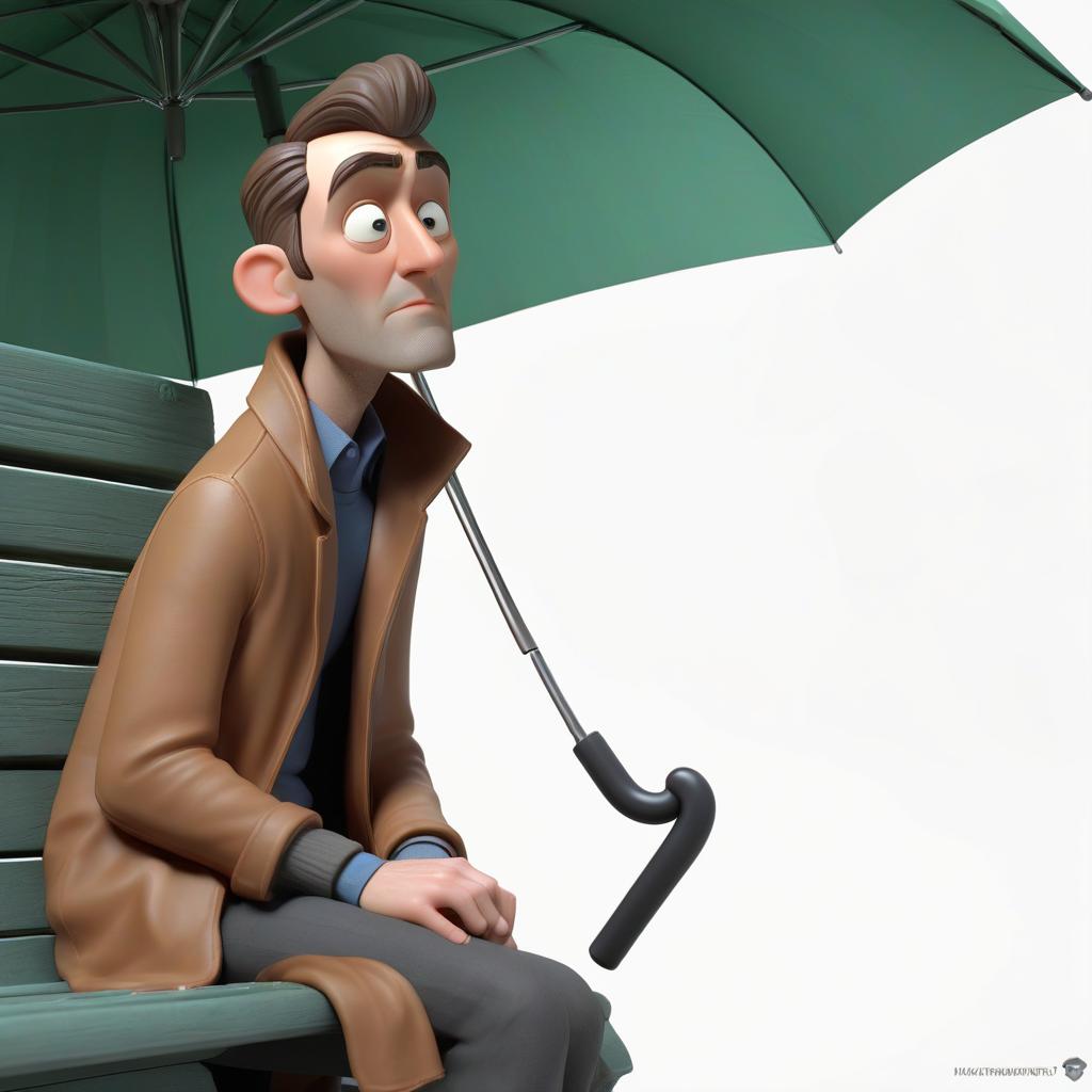  professional 3d model a man sitting on a bench holding an umbrella шаман с бубном, духи, магия, вороны . octane render, highly detailed, volumetric, dramatic lighting, hkmagic