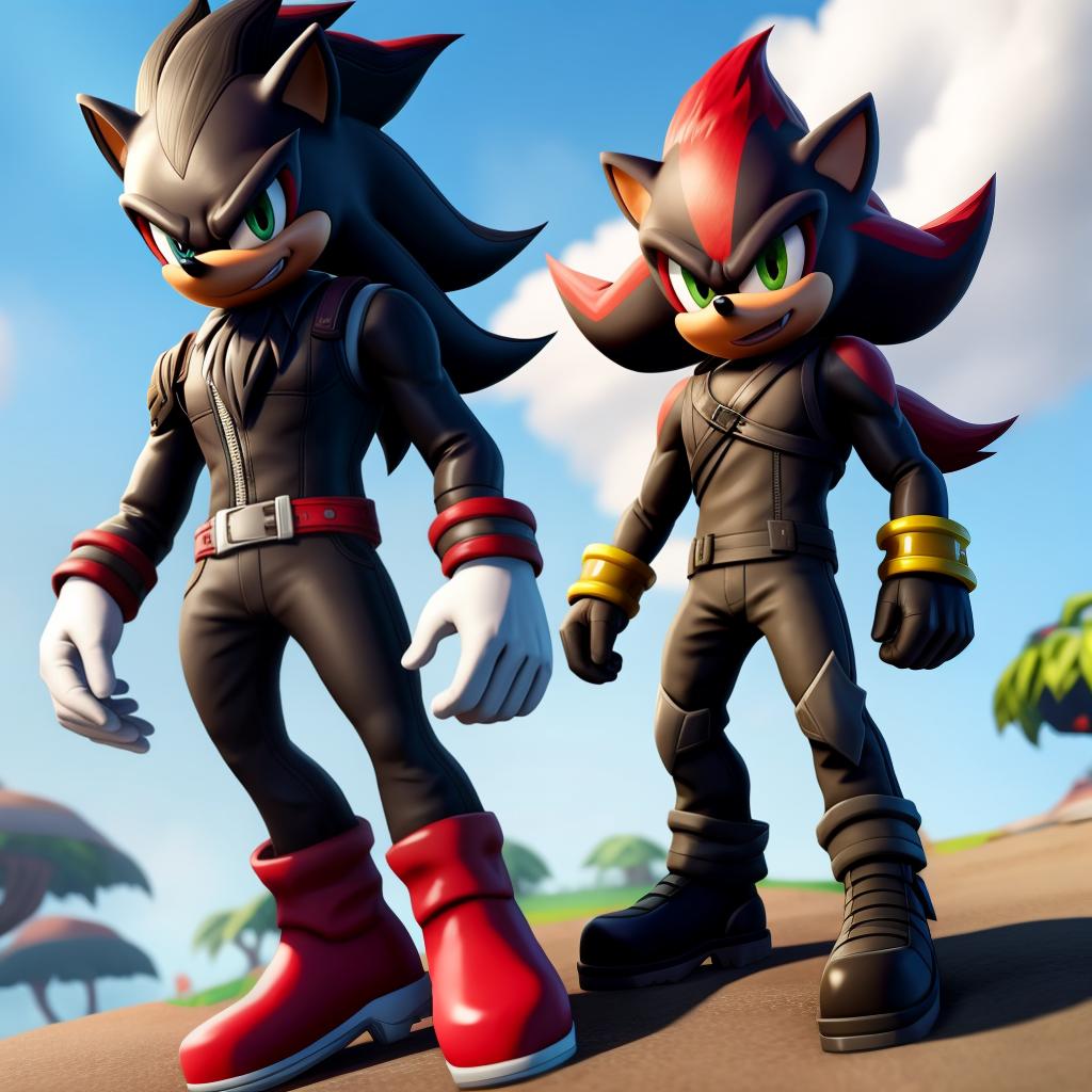  Evil Shadow the hedgehog (sega, Fortnite), full body, white gloves, open eyes, masterpiece, 4k, fine details,