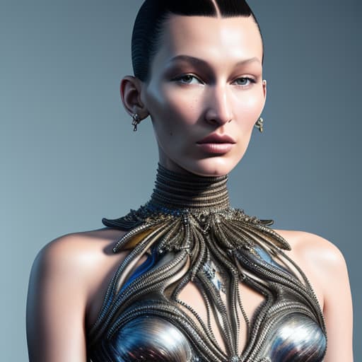  a highly detailed medium shot 8 k render portrait of a alien goddess bella hadid in iris van herpen dress schiaparelli