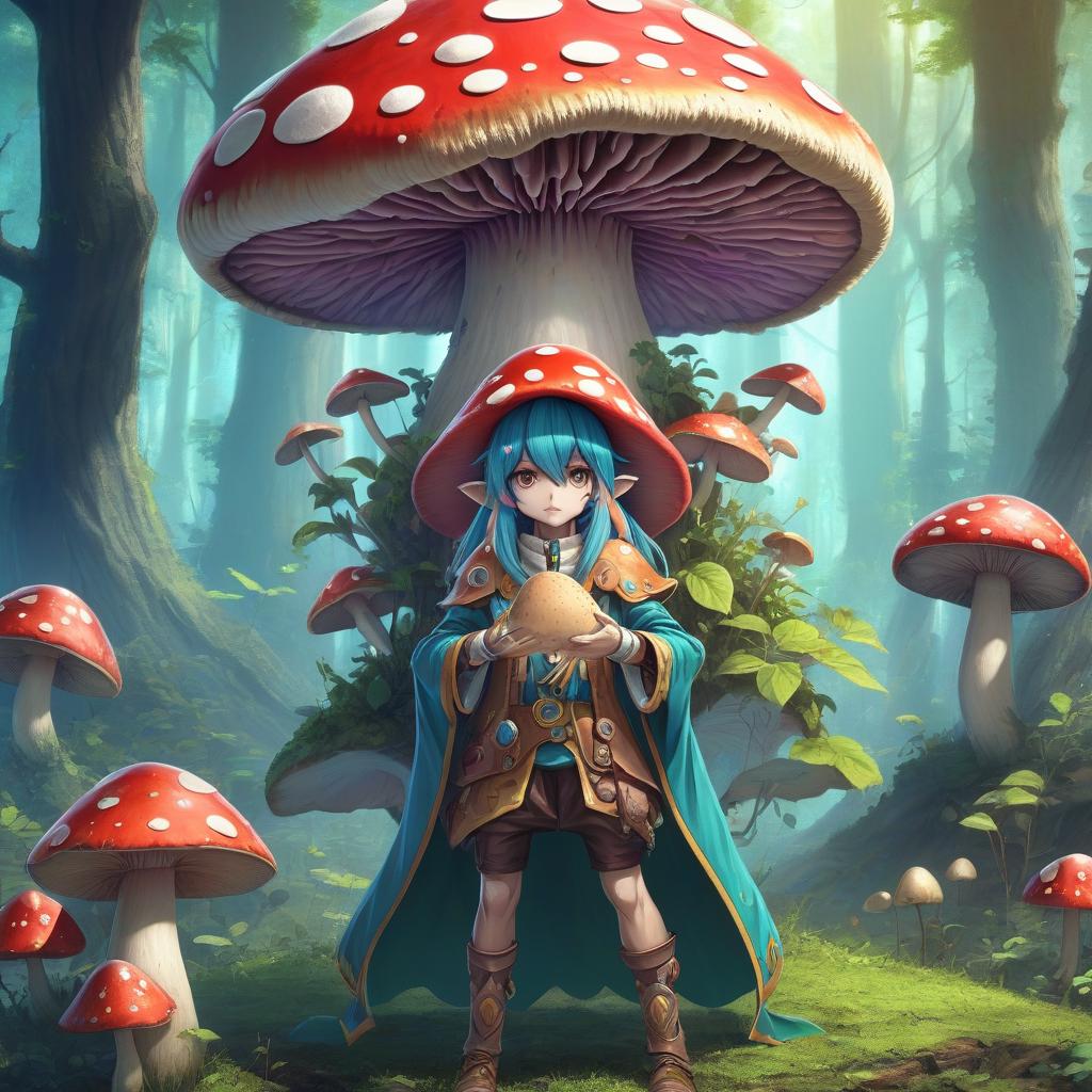  anime artwork humanoid mushroom, druid . anime style, key visual, vibrant, studio anime, highly detailed, hkmagic