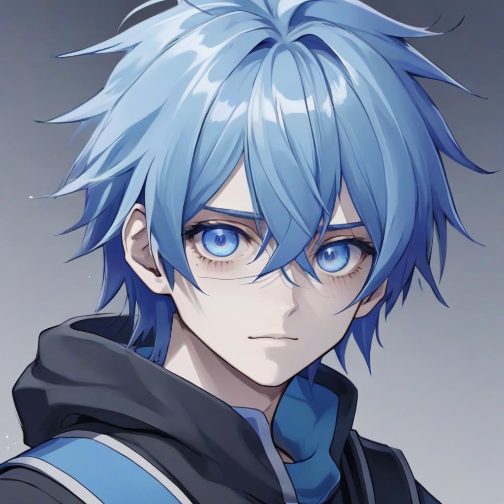  anime avatar guy with blue hair and eyes