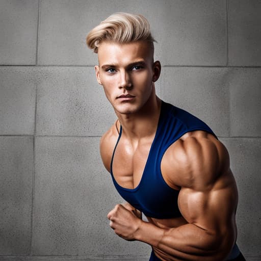 portrait+ style Russian LGBT queer fitness trainer blonde hunk dude face