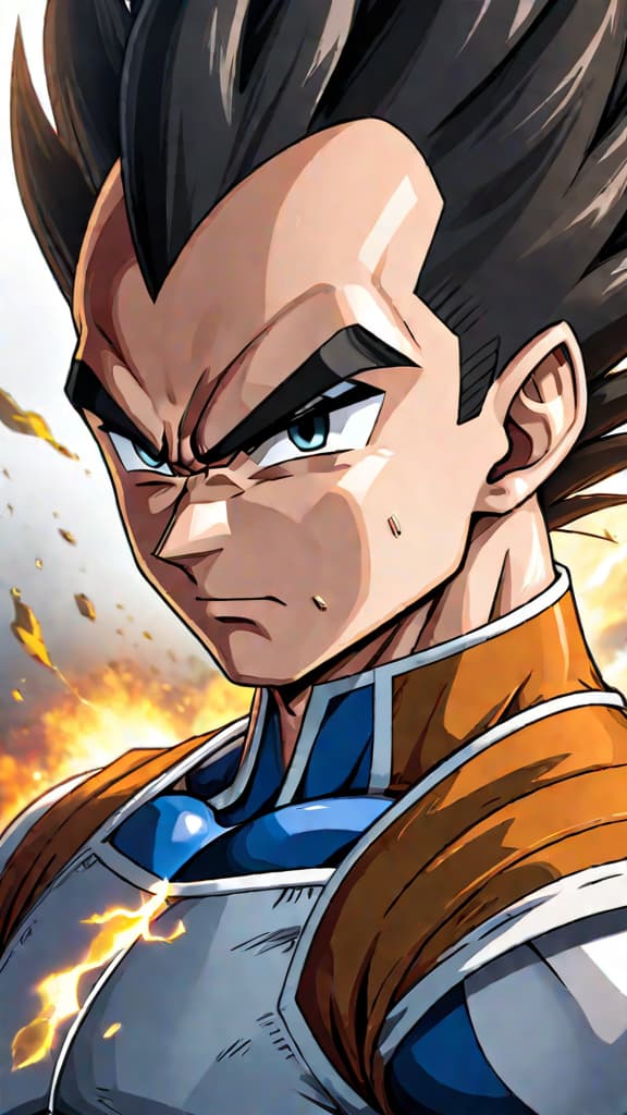  an anime art of vegeta from dragon ball showcasing his emotional turmoil and desperate determination to prove himself. hyperrealistic, full body, detailed clothing, highly detailed, cinematic lighting, stunningly beautiful, intricate, sharp focus, f/1. 8, 85mm, (centered image composition), (professionally color graded), ((bright soft diffused light)), volumetric fog, trending on instagram, trending on tumblr, HDR 4K, 8K