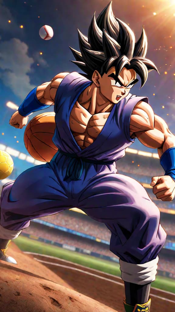  dragon ball super characters play baseball saiyans vs. gods rivalry with cosmic chaos and hidden talents revealed! hyperrealistic, full body, detailed clothing, highly detailed, cinematic lighting, stunningly beautiful, intricate, sharp focus, f/1. 8, 85mm, (centered image composition), (professionally color graded), ((bright soft diffused light)), volumetric fog, trending on instagram, trending on tumblr, HDR 4K, 8K