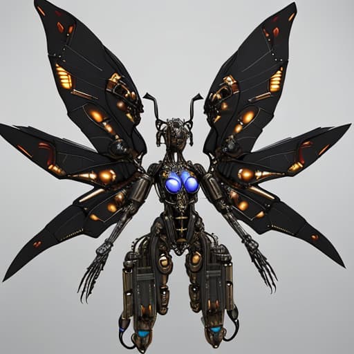  Steampunk cybernetic biomechanical hornet with wings, 3 d model, very coherent symmetrical artwork