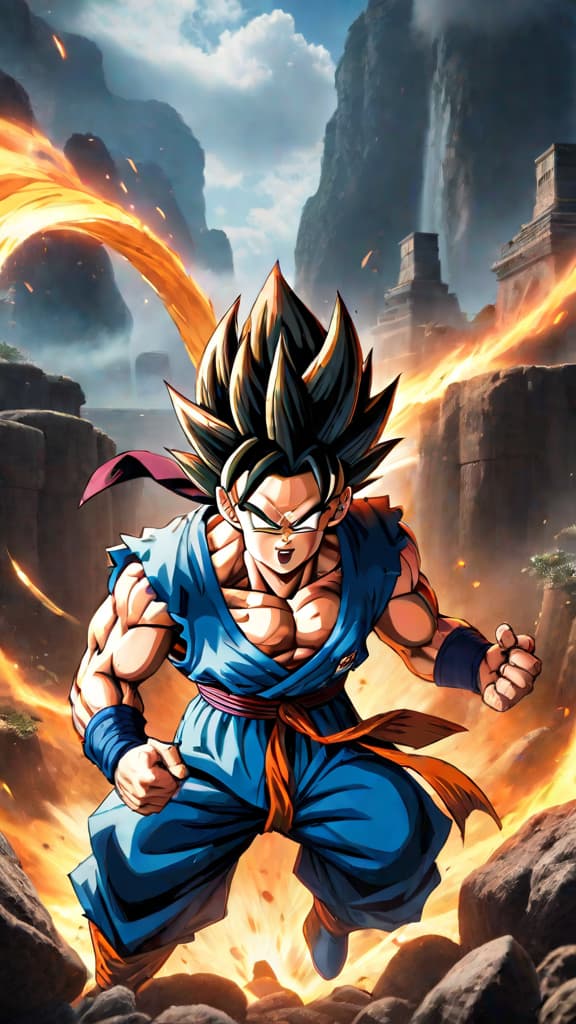  anime art: gogeta's explosive power clashes with vegito's strategic prowess in a fusion face off. hyperrealistic, full body, detailed clothing, highly detailed, cinematic lighting, stunningly beautiful, intricate, sharp focus, f/1. 8, 85mm, (centered image composition), (professionally color graded), ((bright soft diffused light)), volumetric fog, trending on instagram, trending on tumblr, HDR 4K, 8K