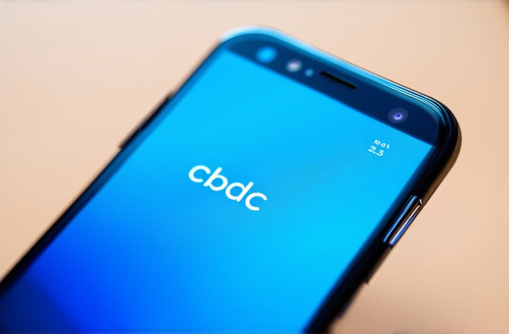  professional detailed photography, smartphone, on the smartphone screen the inscription "cbdc", in light and dark blue tones ar 3:2, (muted colors, dim colors, soothing tones), (vsco:0.3)