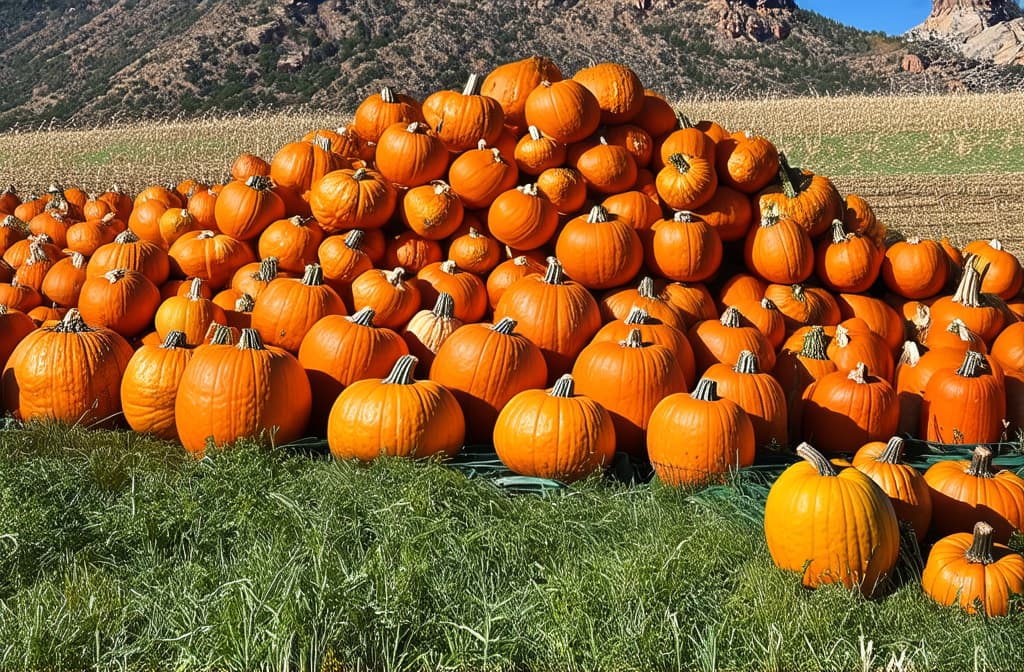  a mountain of ripe pumpkins in a field, autumn harvest ar 3:2 {prompt}, maximum details