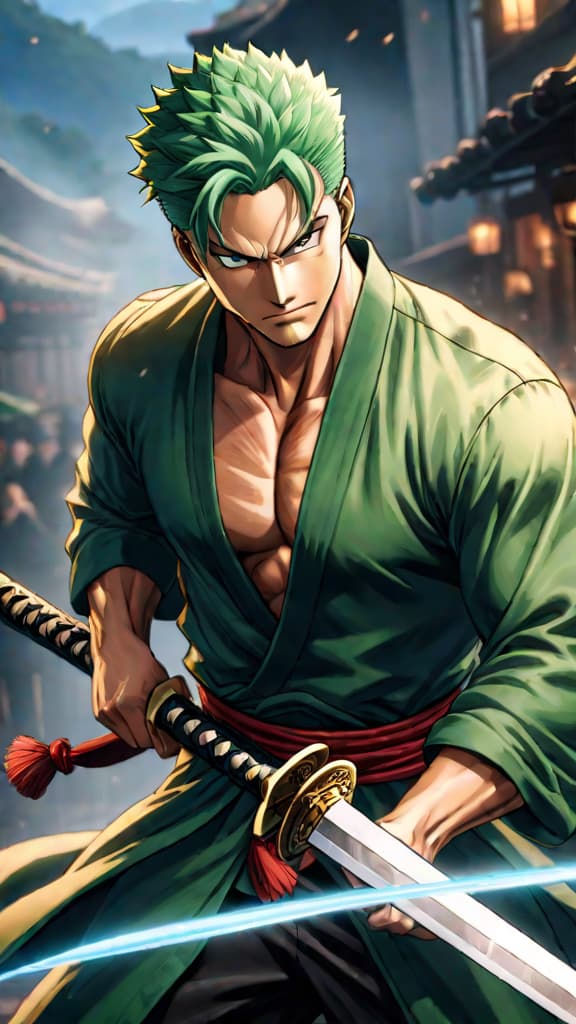  anime art of roronoa zoro's master, koshiro, wielding the lost legendary sword of secret swordsmen. hyperrealistic, full body, detailed clothing, highly detailed, cinematic lighting, stunningly beautiful, intricate, sharp focus, f/1. 8, 85mm, (centered image composition), (professionally color graded), ((bright soft diffused light)), volumetric fog, trending on instagram, trending on tumblr, HDR 4K, 8K