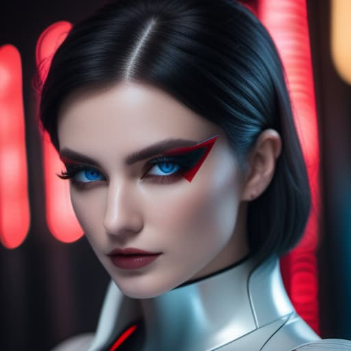  ultra realistic close up portrait ((beautiful pale cyberpunk female with heavy black eyeliner)), blue eyes, shaved side haircut, hyper detail, cinematic lighting, magic neon, dark red city, canon eos r3, nikon, f/1.4, iso 200, 1/160s, 8k, raw, unedited, symmetrical balance, in frame, 8k hyperrealistic, full body, detailed clothing, highly detailed, cinematic lighting, stunningly beautiful, intricate, sharp focus, f/1. 8, 85mm, (centered image composition), (professionally color graded), ((bright soft diffused light)), volumetric fog, trending on instagram, trending on tumblr, HDR 4K, 8K