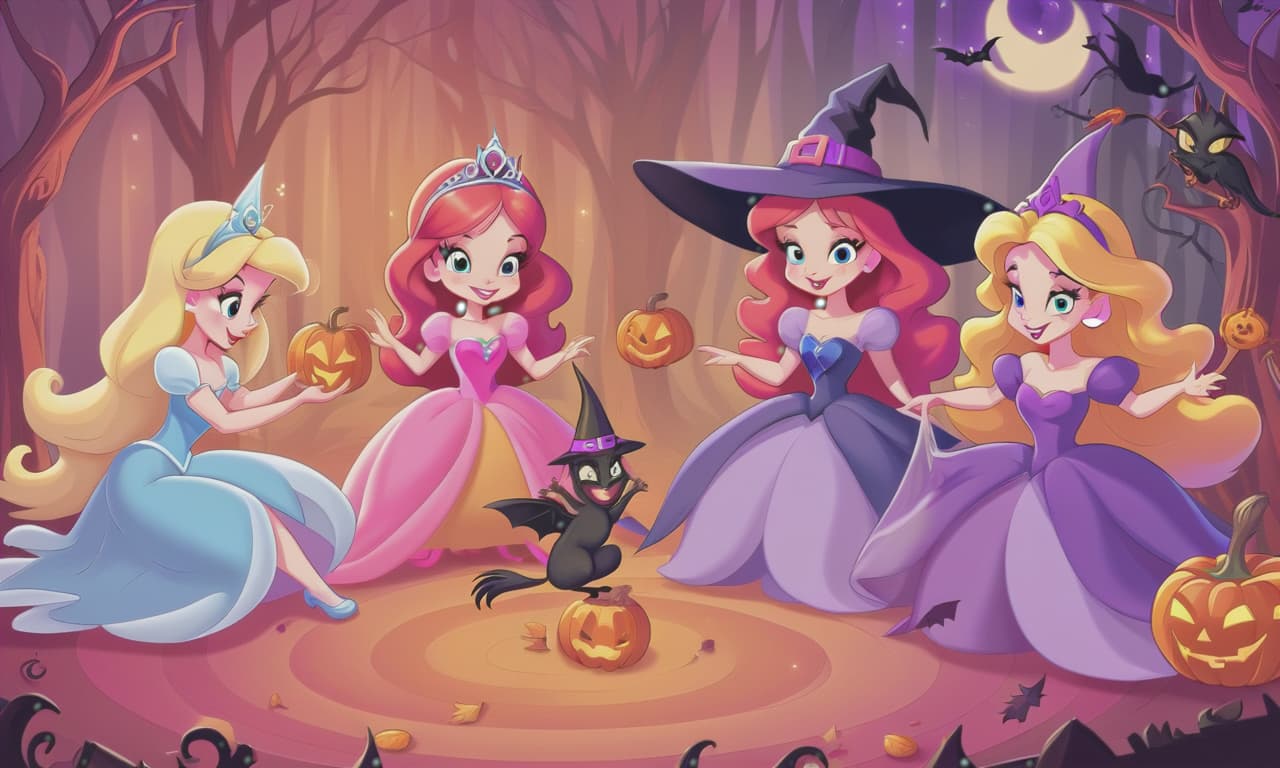  cartoon princesses playing with witches