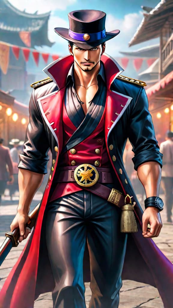  anime art of dracule 'hawkeye' mihawk from one piece showcasing unparalleled armament haki skills. hyperrealistic, full body, detailed clothing, highly detailed, cinematic lighting, stunningly beautiful, intricate, sharp focus, f/1. 8, 85mm, (centered image composition), (professionally color graded), ((bright soft diffused light)), volumetric fog, trending on instagram, trending on tumblr, HDR 4K, 8K