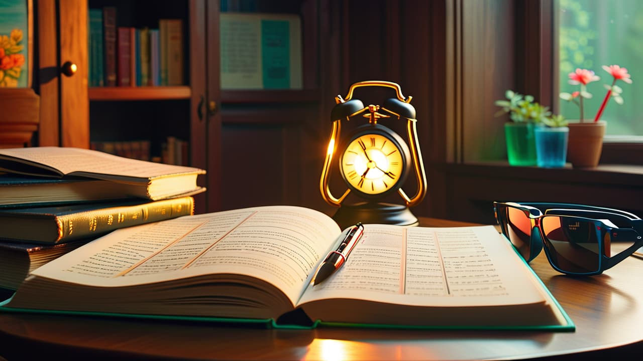  a cozy, dimly lit study filled with crossword puzzles, colorful pens, and an open notepad. a vintage clock ticks in the background, while sunlight streams through a window, highlighting a pair of glasses resting atop a puzzle book. hyperrealistic, full body, detailed clothing, highly detailed, cinematic lighting, stunningly beautiful, intricate, sharp focus, f/1. 8, 85mm, (centered image composition), (professionally color graded), ((bright soft diffused light)), volumetric fog, trending on instagram, trending on tumblr, HDR 4K, 8K